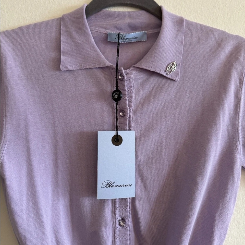 Blumarine Lavender Knit Polo Top - Picture 2 of 3